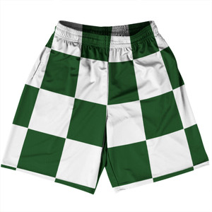 Checkerboard 5 Inches Green Hunter and White Basketball Practice Shorts Made In USA Checkerboard 5 Inches Green Hunter and White Basketball Practice Shorts Made In USA