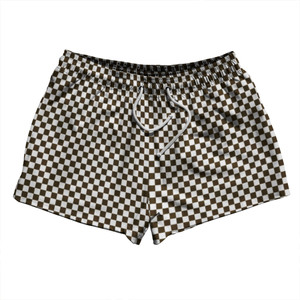 Checkerboard Half Inch Brown Dark and White 2.5" Swim Shorts Made in USA Checkerboard Half Inch Brown Dark and White 2.5" Swim Shorts Made in USA