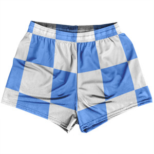Checkerboard 5 Inches Blue Carolina and White Womens & Girls Sport Shorts End Made In USA Checkerboard 5 Inches Blue Carolina and White Womens & Girls Sport Shorts End Made In USA