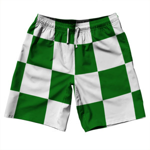 Checkerboard 5 Inches Green Kelly and White 10" Swim Shorts Made in USA Checkerboard 5 Inches Green Kelly and White 10" Swim Shorts Made in USA