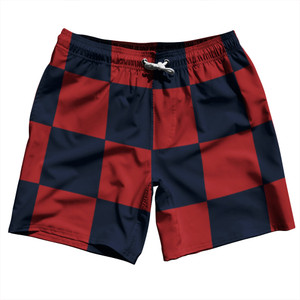 Checkerboard 5 Inches Blue Navy and Red Dark Swim Shorts 7" Made in USA Checkerboard 5 Inches Blue Navy and Red Dark Swim Shorts 7" Made in USA