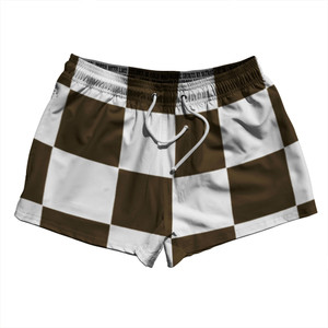 Checkerboard 5 Inches Brown Dark and White 2.5" Swim Shorts Made in USA Checkerboard 5 Inches Brown Dark and White 2.5" Swim Shorts Made in USA