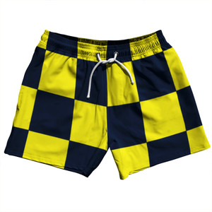 Checkerboard 5 Inches Blue Navy and Yellow Bright 5" Swim Shorts Made in USA Checkerboard 5 Inches Blue Navy and Yellow Bright 5" Swim Shorts Made in USA