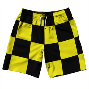 Checkerboard 5 Inches Black and Yellow 10" Swim Shorts Made in USA Checkerboard 5 Inches Black and Yellow 10" Swim Shorts Made in USA