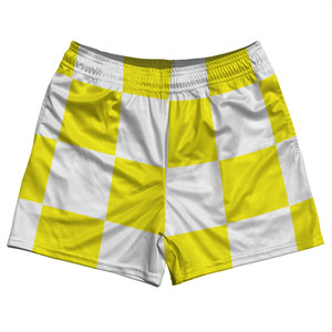 Checkerboard 5 Inches Yellow Bright and White Rugby Shorts Made In USA Checkerboard 5 Inches Yellow Bright and White Rugby Shorts Made In USA