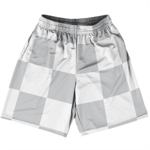 Checkerboard 5 Inches Grey Medium and White Basketball Practice Shorts Made In USA Checkerboard 5 Inches Grey Medium and White Basketball Practice Shorts Made In USA