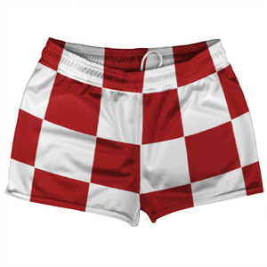 Checkerboard 5 Inches Red Dark and White Shorty Short Gym Shorts 2.5" Inseam Made In USA Checkerboard 5 Inches Red Dark and White Shorty Short Gym Shorts 2.5" Inseam Made In USA