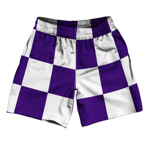 Checkerboard 5 Inches Purple Lakers and White Athletic Running Fitness Exercise Shorts 7" Inseam Shorts Made In USA Checkerboard 5 Inches Purple Lakers and White Athletic Running Fitness Exercise Shorts 7" Inseam Shorts Made In USA
