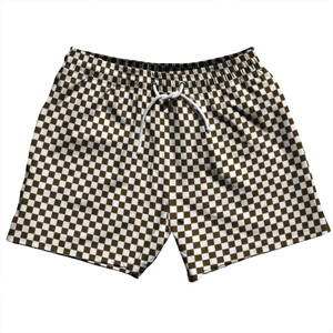 Checkerboard Half Inch Brown Dark and White 5" Swim Shorts Made in USA Checkerboard Half Inch Brown Dark and White 5" Swim Shorts Made in USA