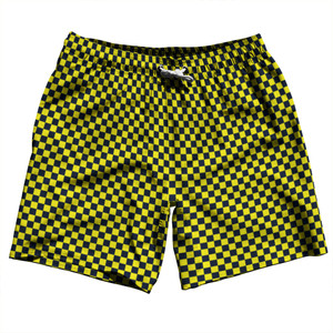 Checkerboard Half Inch Blue Navy and Yellow Bright Swim Shorts 7" Made in USA Checkerboard Half Inch Blue Navy and Yellow Bright Swim Shorts 7" Made in USA