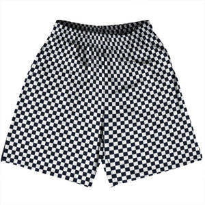 Checkerboard Half Inch Blue Navy Almost Black and White Basketball Practice Shorts Made In USA Checkerboard Half Inch Blue Navy Almost Black and White Basketball Practice Shorts Made In USA