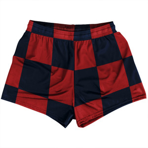 Checkerboard 5 Inches Blue Navy and Red Dark Womens & Girls Sport Shorts End Made In USA Checkerboard 5 Inches Blue Navy and Red Dark Womens & Girls Sport Shorts End Made In USA