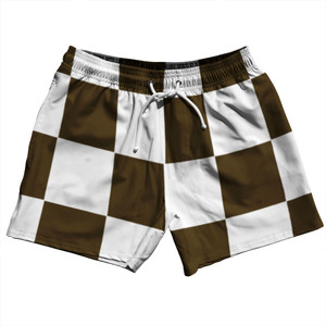 Checkerboard 5 Inches Brown Dark and White 5" Swim Shorts Made in USA Checkerboard 5 Inches Brown Dark and White 5" Swim Shorts Made in USA