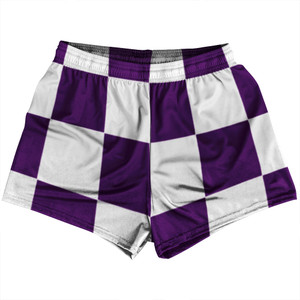 Checkerboard 5 Inches Purple Medium and White Womens & Girls Sport Shorts End Made In USA Checkerboard 5 Inches Purple Medium and White Womens & Girls Sport Shorts End Made In USA