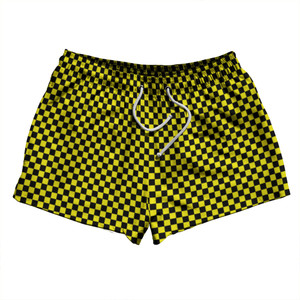 Checkerboard Half Inch Black and Yellow 2.5" Swim Shorts Made in USA Checkerboard Half Inch Black and Yellow 2.5" Swim Shorts Made in USA