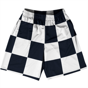 Checkerboard 5 Inches Blue Navy Almost Black and White Basketball Practice Shorts Made In USA Checkerboard 5 Inches Blue Navy Almost Black and White Basketball Practice Shorts Made In USA