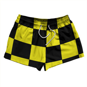 Checkerboard 5 Inches Black and Yellow 2.5" Swim Shorts Made in USA Checkerboard 5 Inches Black and Yellow 2.5" Swim Shorts Made in USA