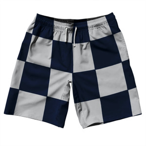 Checkerboard 5 Inches Blue Navy And Grey Medium 10" Swim Shorts Made in USA Checkerboard 5 Inches Blue Navy And Grey Medium 10" Swim Shorts Made in USA