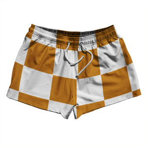 Checkerboard 5 Inches Orange Burnt and White 2.5" Swim Shorts Made in USA Checkerboard 5 Inches Orange Burnt and White 2.5" Swim Shorts Made in USA
