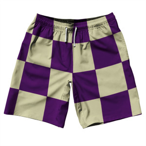 Checkerboard 5 Inches Purple Medium and Vegas Gold 10" Swim Shorts Made in USA Checkerboard 5 Inches Purple Medium and Vegas Gold 10" Swim Shorts Made in USA