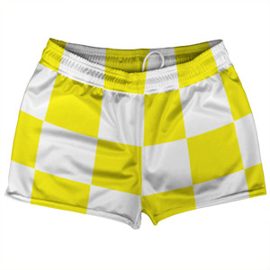 Checkerboard 5 Inches Yellow Bright and White Shorty Short Gym Shorts 2.5" Inseam Made In USA Checkerboard 5 Inches Yellow Bright and White Shorty Short Gym Shorts 2.5" Inseam Made In USA