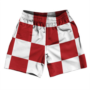 Checkerboard 5 Inches Red Dark and White Soccer Shorts Made In USA Checkerboard 5 Inches Red Dark and White Soccer Shorts Made In USA