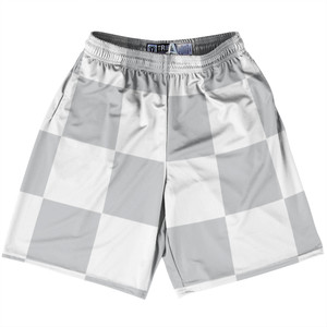 Checkerboard 5 Inches Grey Medium and White Lacrosse Shorts Made In USA Checkerboard 5 Inches Grey Medium and White Lacrosse Shorts Made In USA