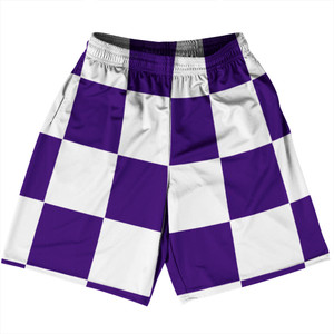 Checkerboard 5 Inches Purple Lakers and White Basketball Practice Shorts Made In USA Checkerboard 5 Inches Purple Lakers and White Basketball Practice Shorts Made In USA