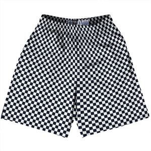 Checkerboard Half Inch Blue Navy Almost Black and White Lacrosse Shorts Made In USA Checkerboard Half Inch Blue Navy Almost Black and White Lacrosse Shorts Made In USA