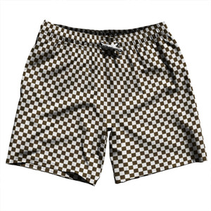 Checkerboard Half Inch Brown Dark and White Swim Shorts 7" Made in USA Checkerboard Half Inch Brown Dark and White Swim Shorts 7" Made in USA