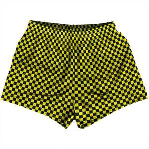 Checkerboard Half Inch Blue Navy and Yellow Bright Womens & Girls Sport Shorts End Made In USA Checkerboard Half Inch Blue Navy and Yellow Bright Womens & Girls Sport Shorts End Made In USA