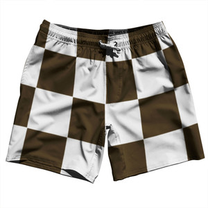 Checkerboard 5 Inches Brown Dark and White Swim Shorts 7" Made in USA Checkerboard 5 Inches Brown Dark and White Swim Shorts 7" Made in USA