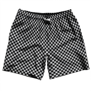 Checkerboard Half Inch Black and Grey Medium Swim Shorts 7" Made in USA Checkerboard Half Inch Black and Grey Medium Swim Shorts 7" Made in USA