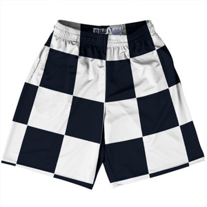 Checkerboard 5 Inches Blue Navy Almost Black and White Lacrosse Shorts Made In USA Checkerboard 5 Inches Blue Navy Almost Black and White Lacrosse Shorts Made In USA