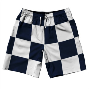 Checkerboard 5 Inches Blue Navy and White 10" Swim Shorts Made in USA Checkerboard 5 Inches Blue Navy and White 10" Swim Shorts Made in USA
