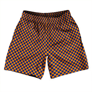 Checkerboard Half Inch Blue Royal and Tennessee Orange Athletic Running Fitness Exercise Shorts 7" Inseam Shorts Made In USA Checkerboard Half Inch Blue Royal and Tennessee Orange Athletic Running Fitness Exercise Shorts 7" Inseam Shorts Made In USA