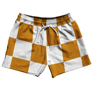 Checkerboard 5 Inches Orange Burnt and White 5" Swim Shorts Made in USA Checkerboard 5 Inches Orange Burnt and White 5" Swim Shorts Made in USA