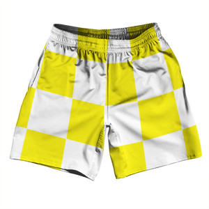 Checkerboard 5 Inches Yellow Bright and White Soccer Shorts Made In USA Checkerboard 5 Inches Yellow Bright and White Soccer Shorts Made In USA