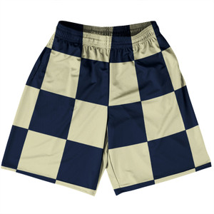 Checkerboard 5 Inches Blue Navy and Vegas Gold Basketball Practice Shorts Made In USA Checkerboard 5 Inches Blue Navy and Vegas Gold Basketball Practice Shorts Made In USA