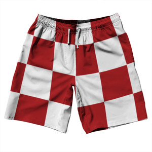 Checkerboard 5 Inches Red Dark and White 10" Swim Shorts Made in USA Checkerboard 5 Inches Red Dark and White 10" Swim Shorts Made in USA