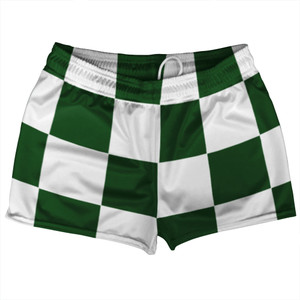 Checkerboard 5 Inches Green Hunter and White Shorty Short Gym Shorts 2.5" Inseam Made In USA Checkerboard 5 Inches Green Hunter and White Shorty Short Gym Shorts 2.5" Inseam Made In USA