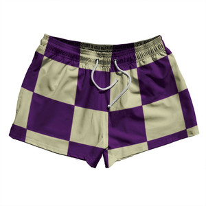 Checkerboard 5 Inches Purple Medium and Vegas Gold 2.5" Swim Shorts Made in USA Checkerboard 5 Inches Purple Medium and Vegas Gold 2.5" Swim Shorts Made in USA