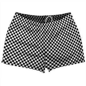 Checkerboard Half Inch Black and White Shorty Short Gym Shorts 2.5" Inseam Made In USA Checkerboard Half Inch Black and White Shorty Short Gym Shorts 2.5" Inseam Made In USA