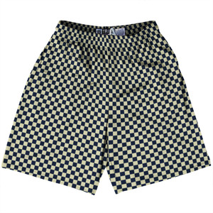 Checkerboard Half Inch Blue Navy and Vegas Gold Lacrosse Shorts Made In USA Checkerboard Half Inch Blue Navy and Vegas Gold Lacrosse Shorts Made In USA