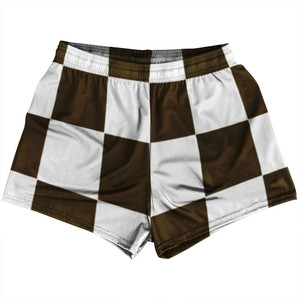 Checkerboard 5 Inches Brown Dark and White Womens & Girls Sport Shorts End Made In USA Checkerboard 5 Inches Brown Dark and White Womens & Girls Sport Shorts End Made In USA