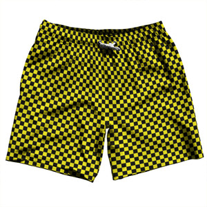Checkerboard Half Inch Black and Yellow Swim Shorts 7" Made in USA Checkerboard Half Inch Black and Yellow Swim Shorts 7" Made in USA