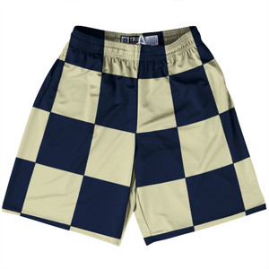 Checkerboard 5 Inches Blue Navy and Vegas Gold Lacrosse Shorts Made In USA Checkerboard 5 Inches Blue Navy and Vegas Gold Lacrosse Shorts Made In USA