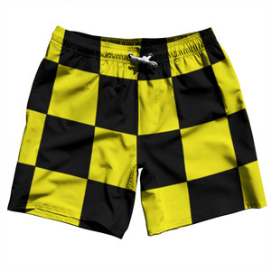 Checkerboard 5 Inches Black and Yellow Swim Shorts 7" Made in USA Checkerboard 5 Inches Black and Yellow Swim Shorts 7" Made in USA