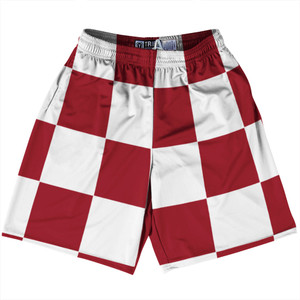 Checkerboard 5 Inches Red Cardinal and White Lacrosse Shorts Made In USA Checkerboard 5 Inches Red Cardinal and White Lacrosse Shorts Made In USA