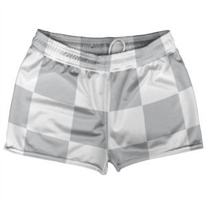 Checkerboard 5 Inches Grey Medium and White Shorty Short Gym Shorts 2.5" Inseam Made In USA Checkerboard 5 Inches Grey Medium and White Shorty Short Gym Shorts 2.5" Inseam Made In USA